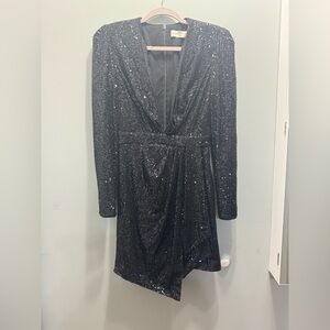 Fame and Partners Black Sequin Long Sleeve Dress